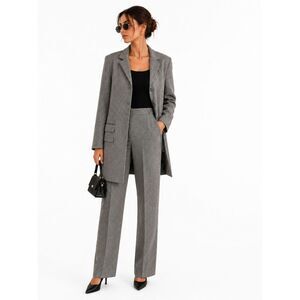 Vintage Pret A Porter Suits Gray Longline Blazer High Rise Pants Suit Set 12